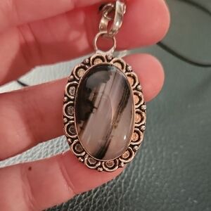 Silver Pendant with Black and Gray Stone